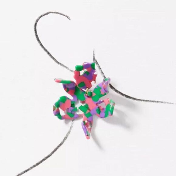 NWOT New Lele Sadoughi Lily Pink/Purple/Green Flower Post Earrings - Picture 3 of 7